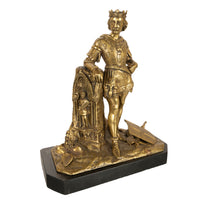Antique French Gilt Bronze Statue Medieval King Louis VII Knight Templar 1880