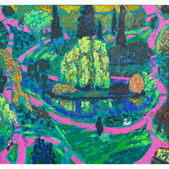 Large Expressionist Acrylic Canvas Painting "Laurelhurst Park" Portland Oregon, by Jack Mclarty 2003