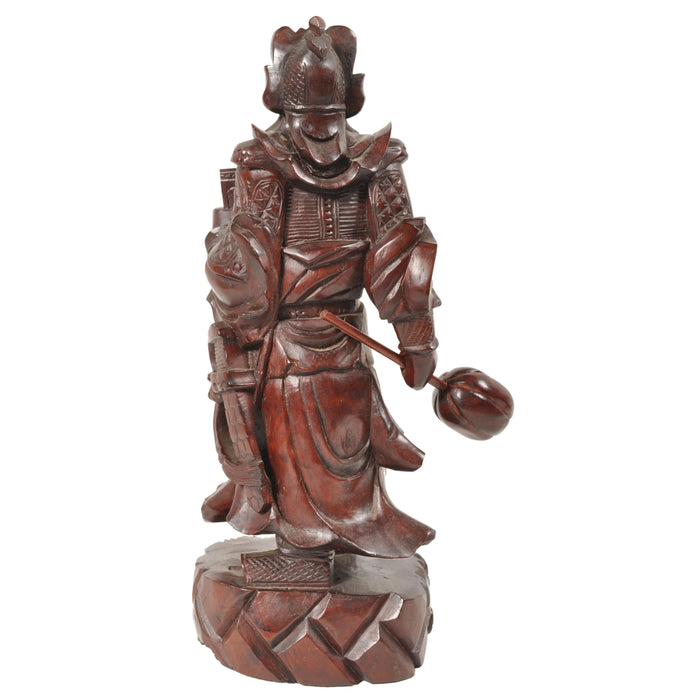 Antique Chinese Carved Wooden Warrior in Zeitan Wood, Circa 1850