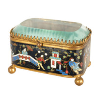 Antique French Gilt Brass Cloisonne Chinoiserie Champleve Jewelry Box Casket, 1880
