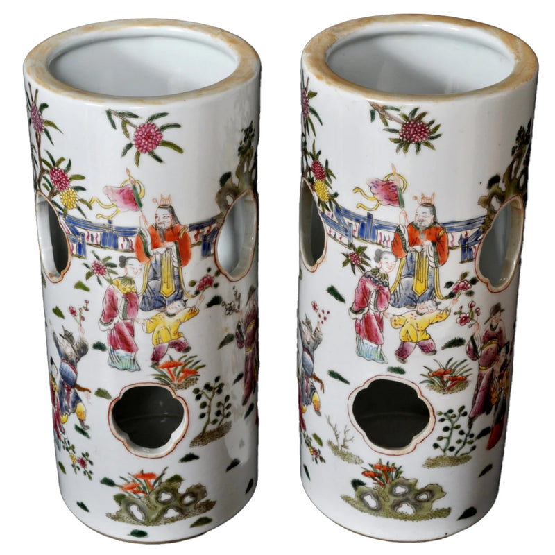 Pair of Qing Dynasty Antique Chinese Hat Vases, Circa 1880