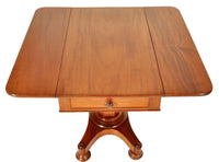 Antique American Classical Empire Mahogany Drop Leaf Pedestal Pembroke Table John Needles Baltimore, 1840