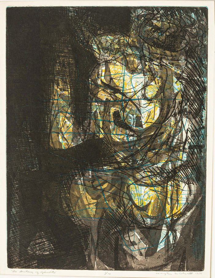 African American Abstract Expressionist Etching Aquatint "Anatomy of Aphrodite" by Warrington Colescott, 1959
