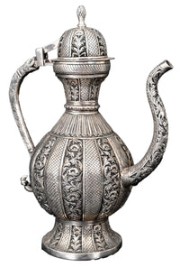 Large Antique Islamic Persian Qajar Period Ottoman Engraved Silver Ewer Pitcher 1880