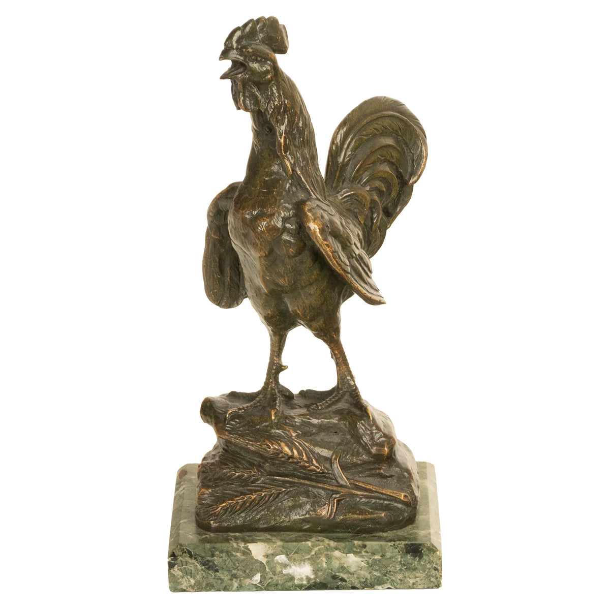 Antique French Bronze Animalier Sculpture Statue Rooster Cockerel Chicken by Louis-Albert Carvin, 1900