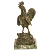 Antique French Bronze Animalier Sculpture Statue Rooster Cockerel Chicken by Louis-Albert Carvin, 1900