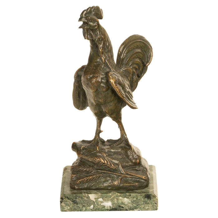 Antique French Bronze Animalier Sculpture Statue Rooster Cockerel Chicken by Louis-Albert Carvin, 1900