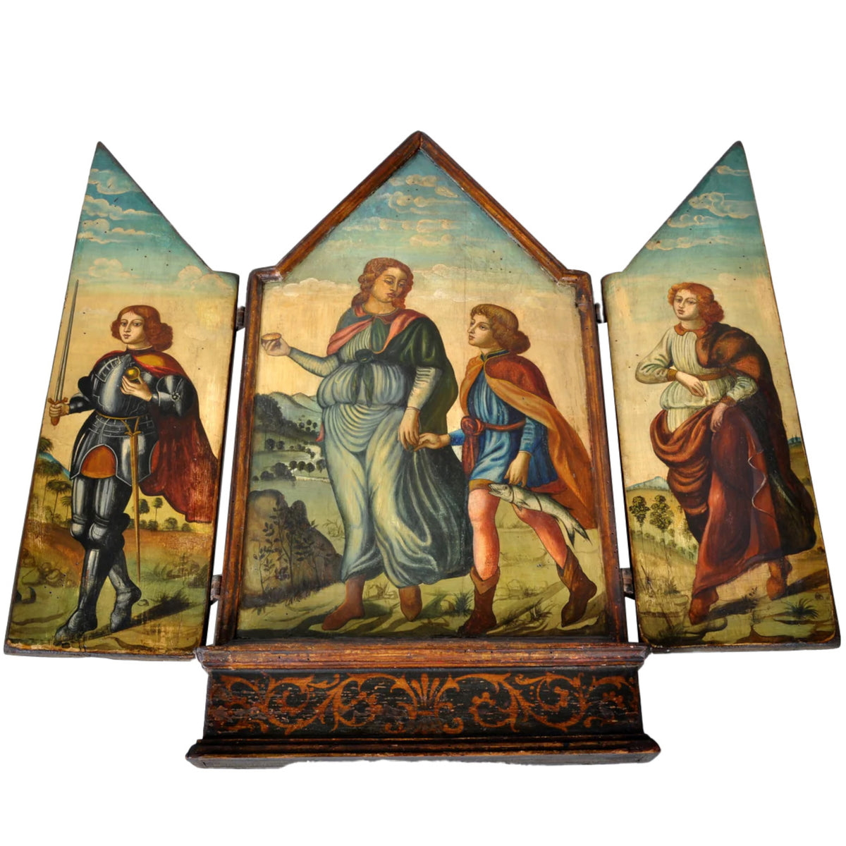 Antique 17th Century Flemish Netherlandish Religious Baroque Gilt Wood Triptych Painting