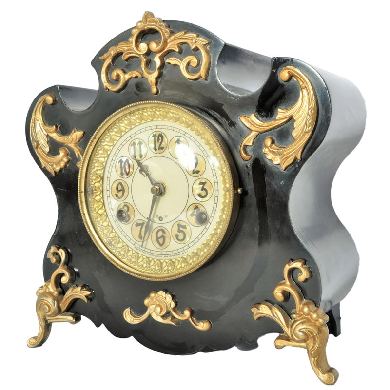 Antique Iron Case Mantel Clock by New Haven Clock Company