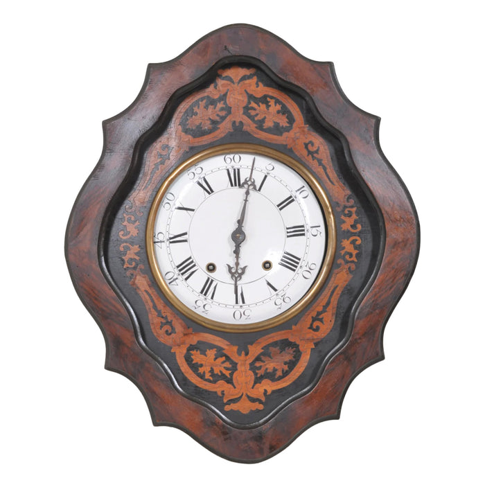 Antique French 8-Day Inlaid Wall Clock, Circa 1870