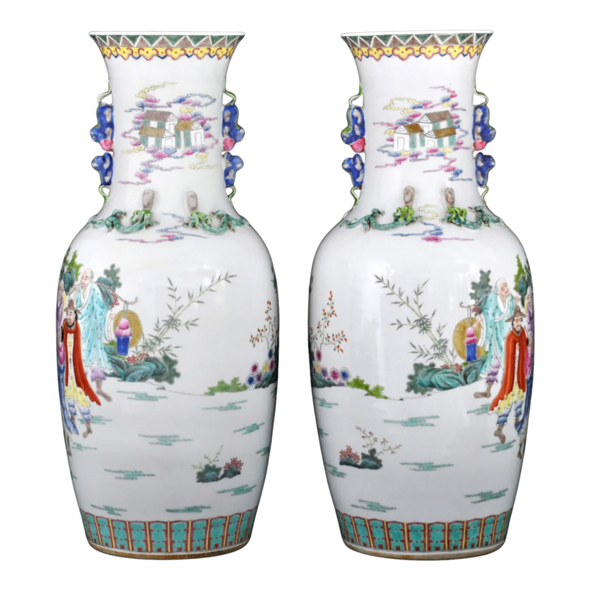 Monumental Pair of Antique Chinese Qing Dynasty (1644-1912) Famille Rose Porcelain Vases