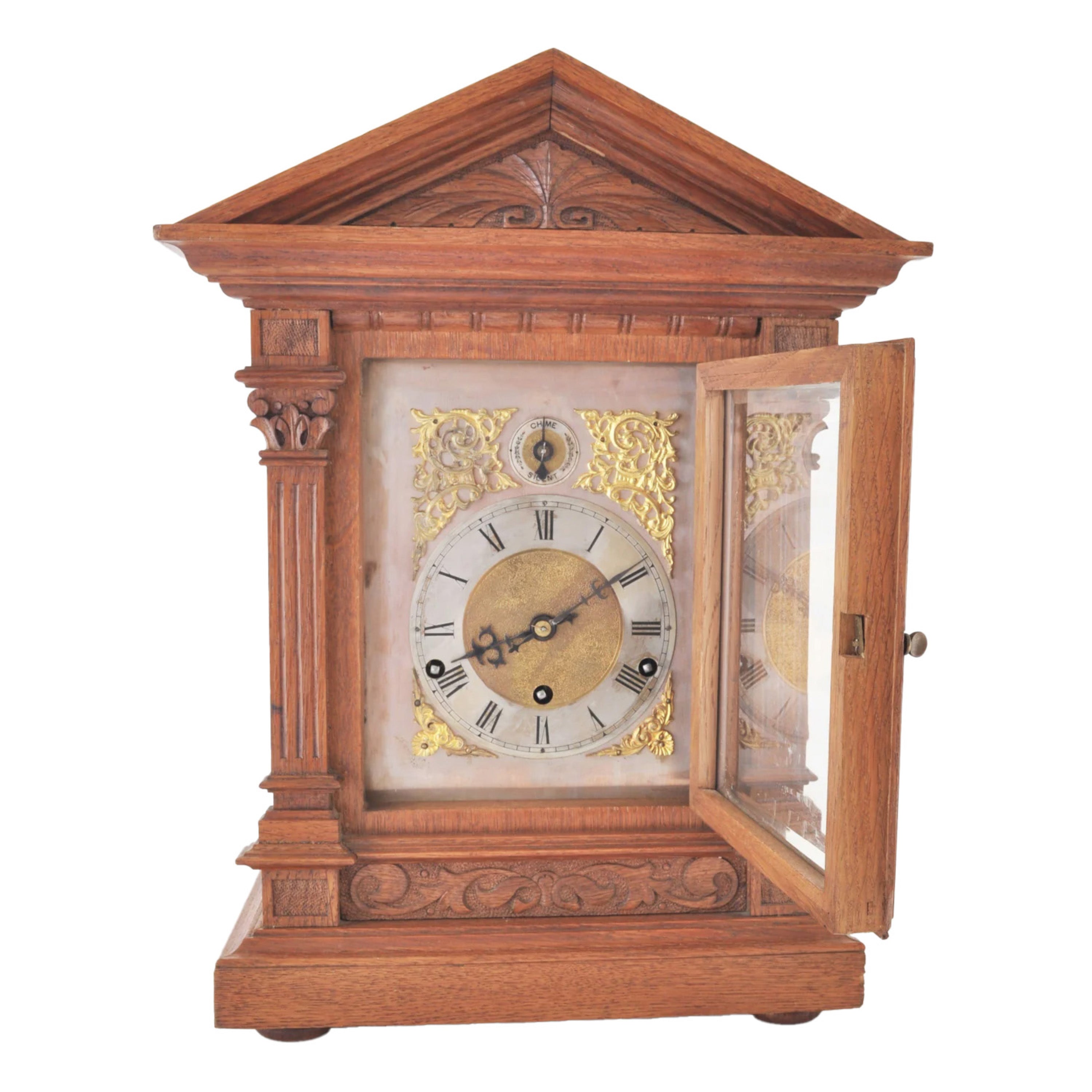 Antique German Oak Case 8-Day Westminster Chime Mantel Clock by