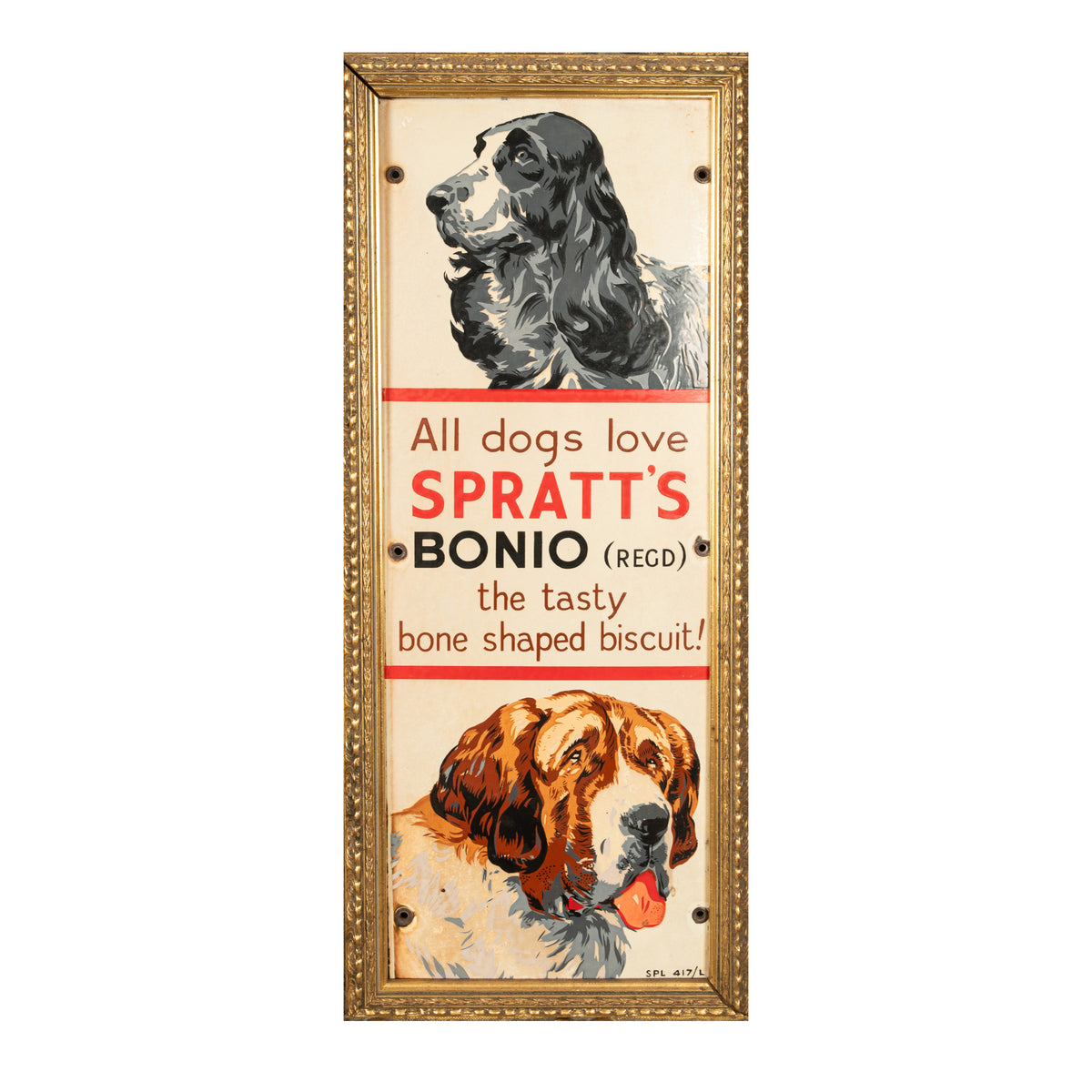 Antique Metal Enamel Advertising Sign Spratt's Bonio Per Food Dog Biscuits 1910