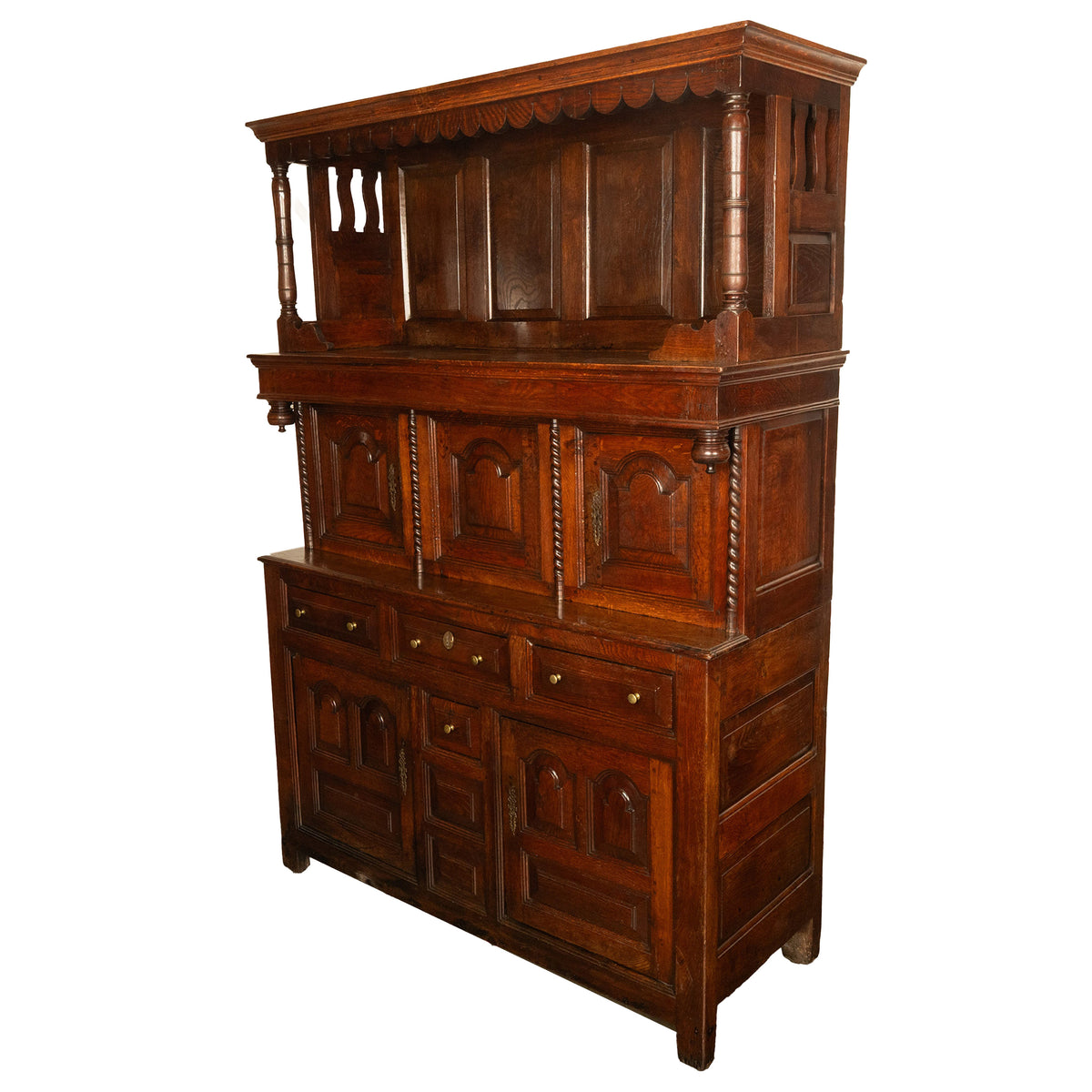 Antique Early 18th Century Carved Oak Welsh Cwpwrdd Tridarn Cupboard Cabinet 1730