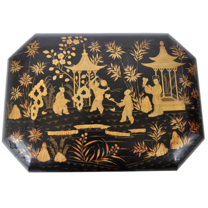 Antique Chinese Export Lacquer Work Sewing Box, Circa 1830