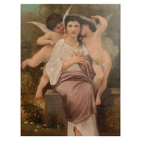Large Antique French 19th Century Oil Canvas Painting "Hearts Awakening" Cherubs by William-Adolphe Bouguereau, 1892