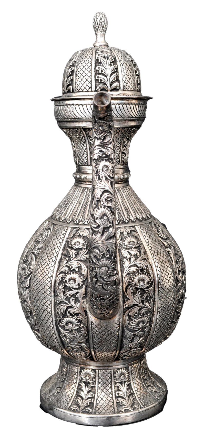 Large Antique Islamic Persian Qajar Period Ottoman Engraved Silver Ewer Pitcher 1880