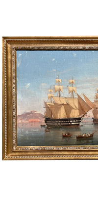 Antique Maritime Ships Oil Painting "British Fleet Bay of Naples"  by Tommaso De Simone, 1860