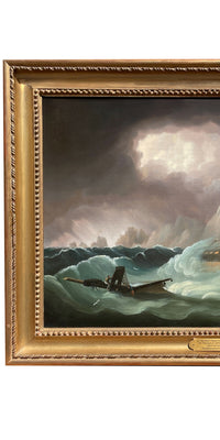 Antique Marine Naval Ships Oil Painting French Frigate After Battle of Trafalgar by Thomas Buttersworth, 1805