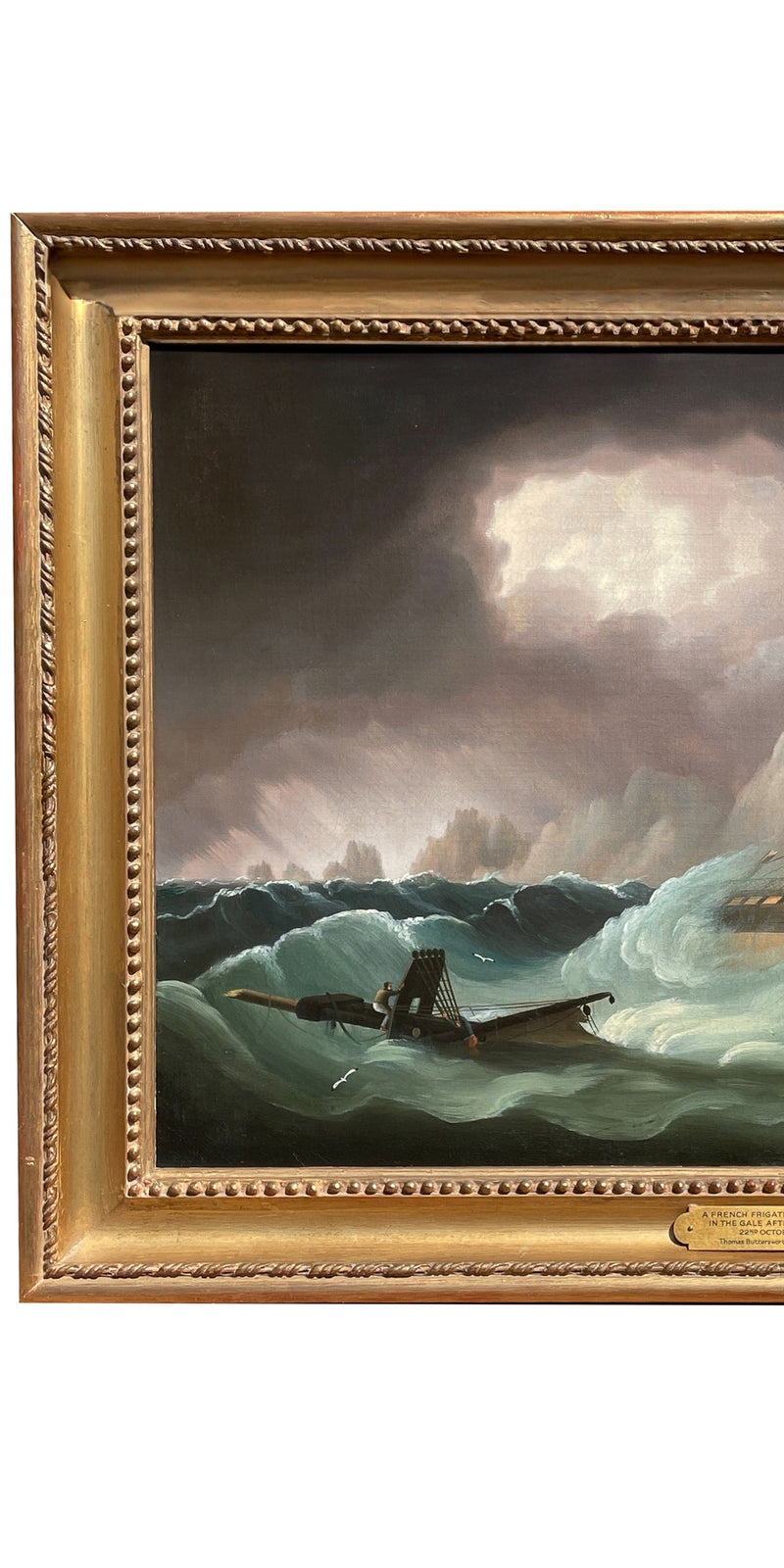 Antique Marine Naval Ships Oil Painting French Frigate After Battle of Trafalgar by Thomas Buttersworth, 1805