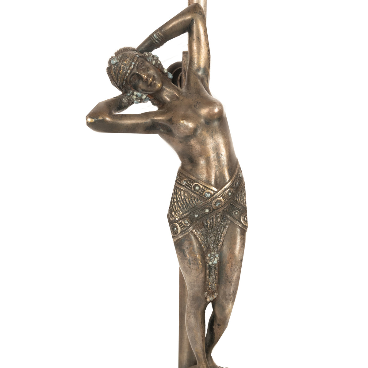 Antique French Art Deco Bronze Nude Female Dancer Statue Sculpture Lamp Demetre Chiparus 1925