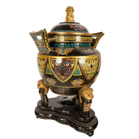 Antique Chinese Qing Dynasty Cloisonne Censer Ding Lidded Incense Burner 1870