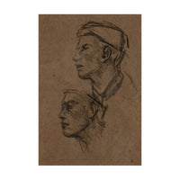 Antique English Impressionist Charcoal Pencil Drawing Portrait Study Two Heads by Sir George Clausen R.A. circa 1905