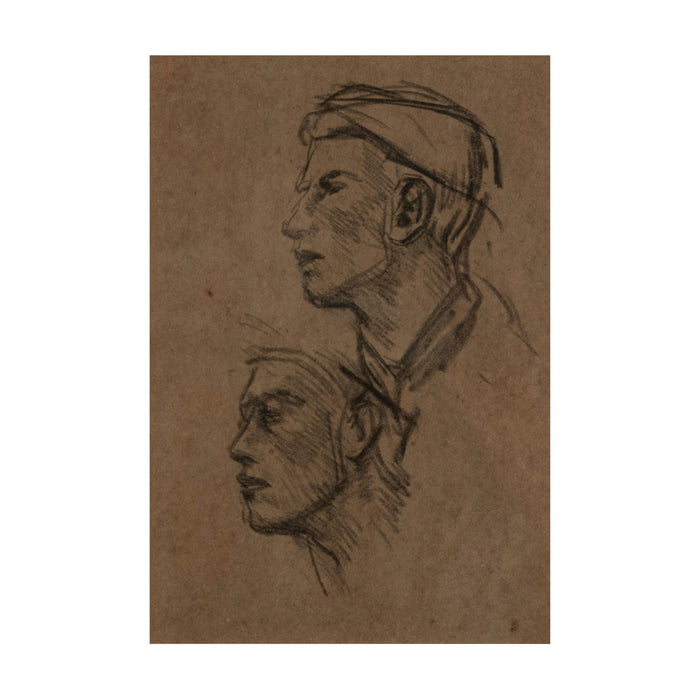 Antique English Impressionist Charcoal Pencil Drawing Portrait Study Two Heads by Sir George Clausen R.A. circa 1905