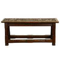 Antique English Carved Oak Arts & Crafts Hall Bench Seat 'Birds in a Tree' 1900