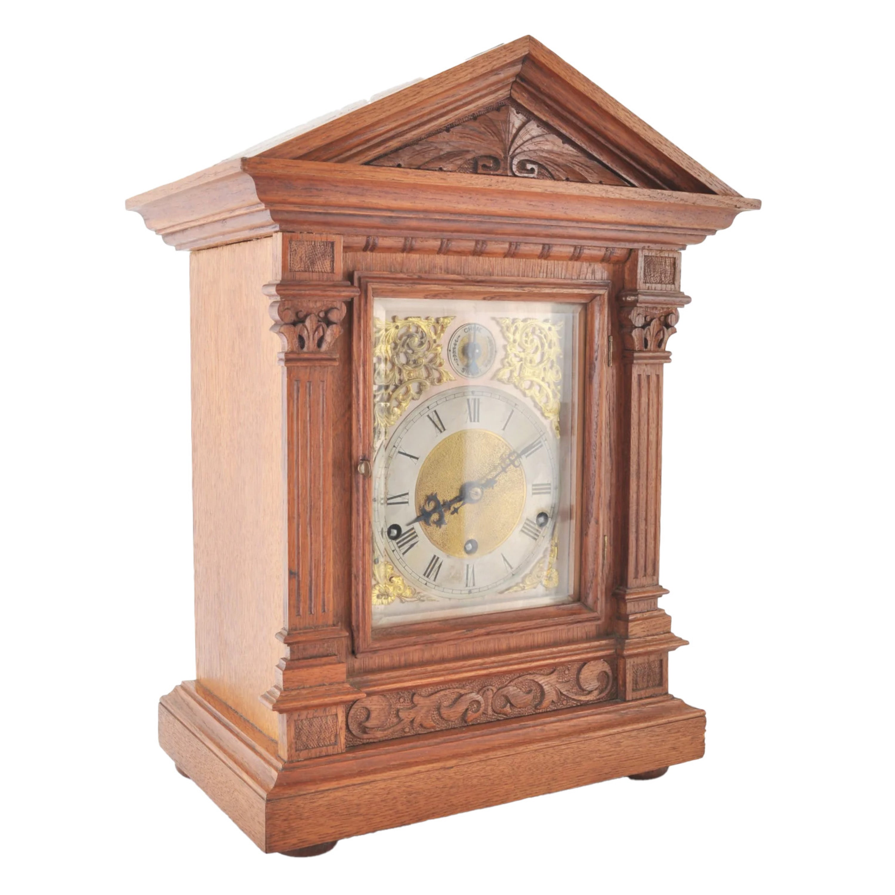Antique German Oak Case 8-Day Westminster Chime Mantel Clock by