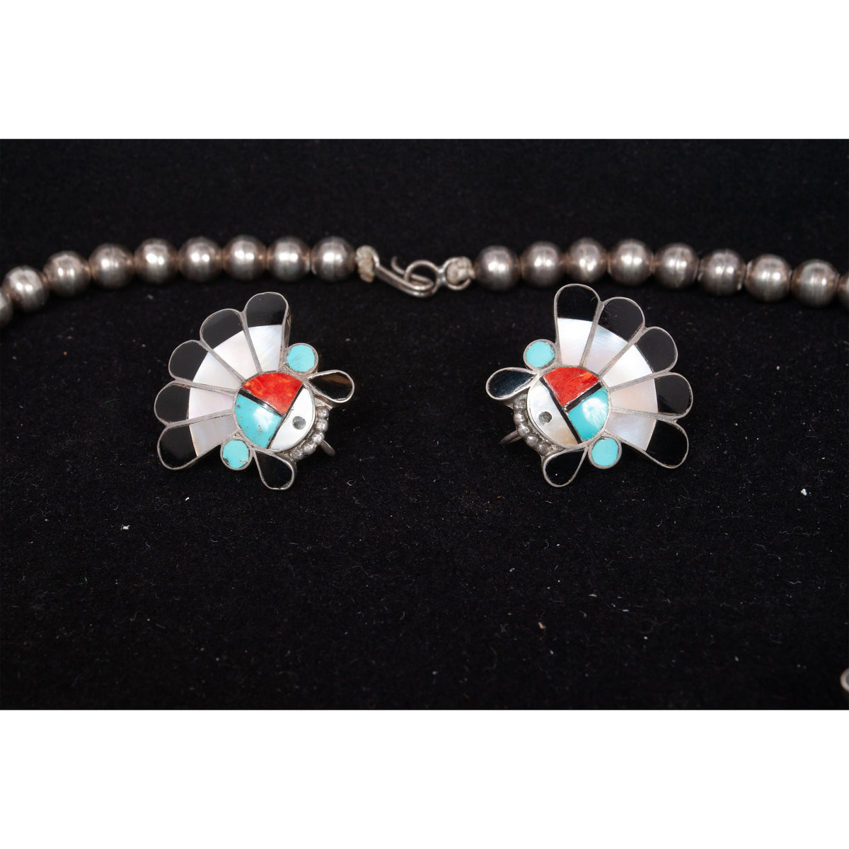 Zuni Pueblo Inlaid Silver Sunface Necklace Bracelet Ring by Burdian Eustace 1960