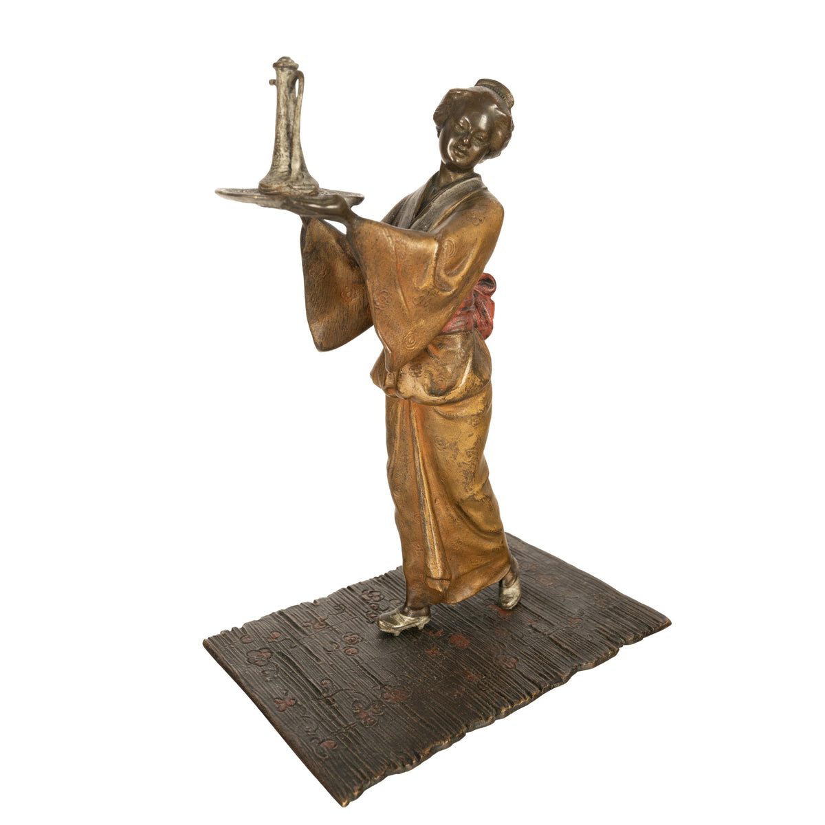 Antique Austrian Art Deco Cold Painted Bronze Serving Girl Japanese Geisha by Richard Thuss, 1920