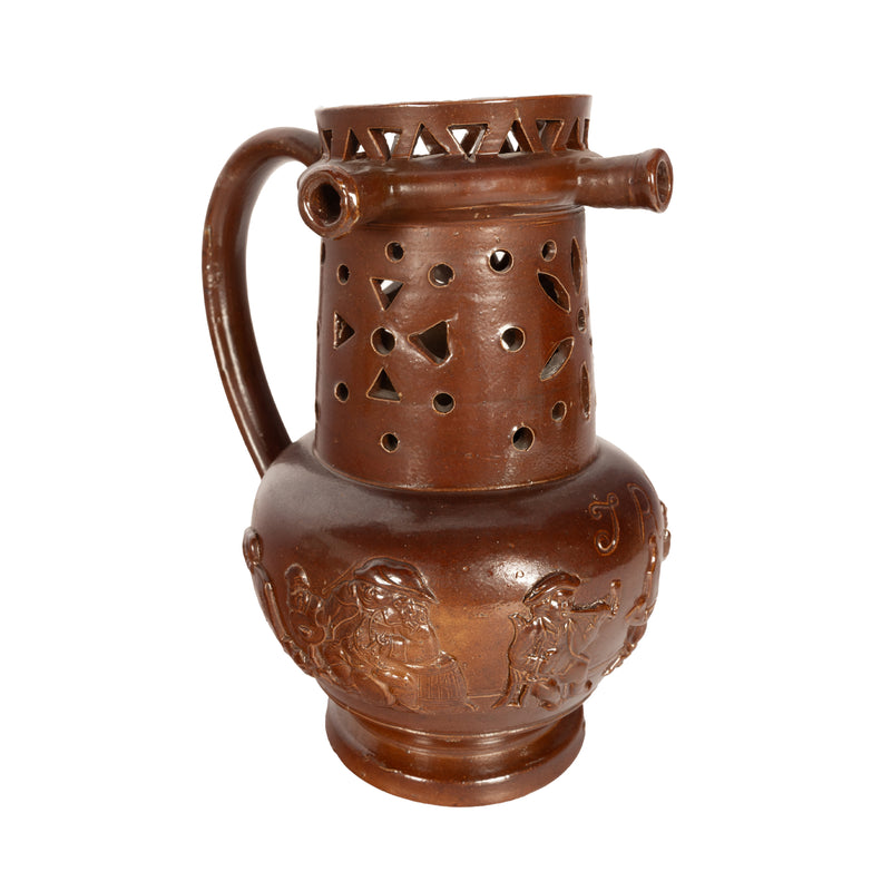 Antique English 18th Century English Brown Stoneware Puzzle Jug Nottingham 1706