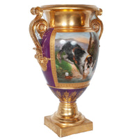 Pair Antique French Paris Porcelain Hand-painted Dog Vases by Darte Frères 1810