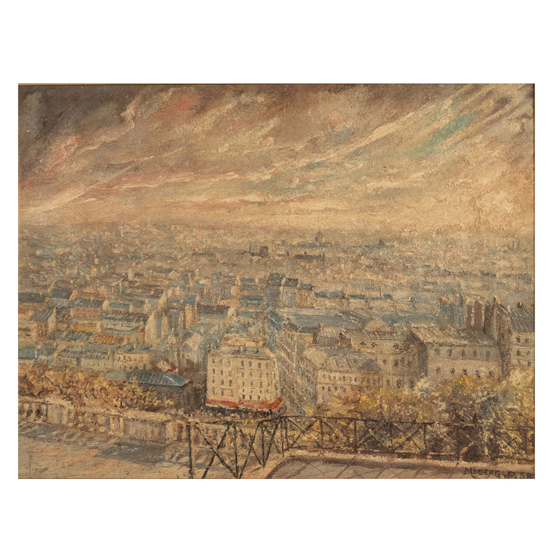 French Modernist Impressionist Oil Painting Paris Cityscape Landscape Scene by Pierre Moberg 1958