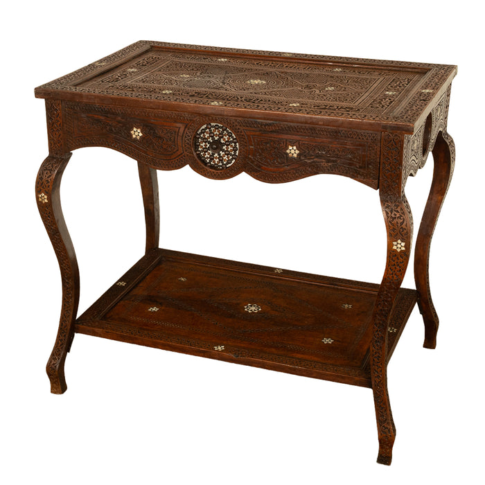 Antique Islamic Moorish Arab Mother-of-Pearl Inlaid & Carved Table Damascus 1890