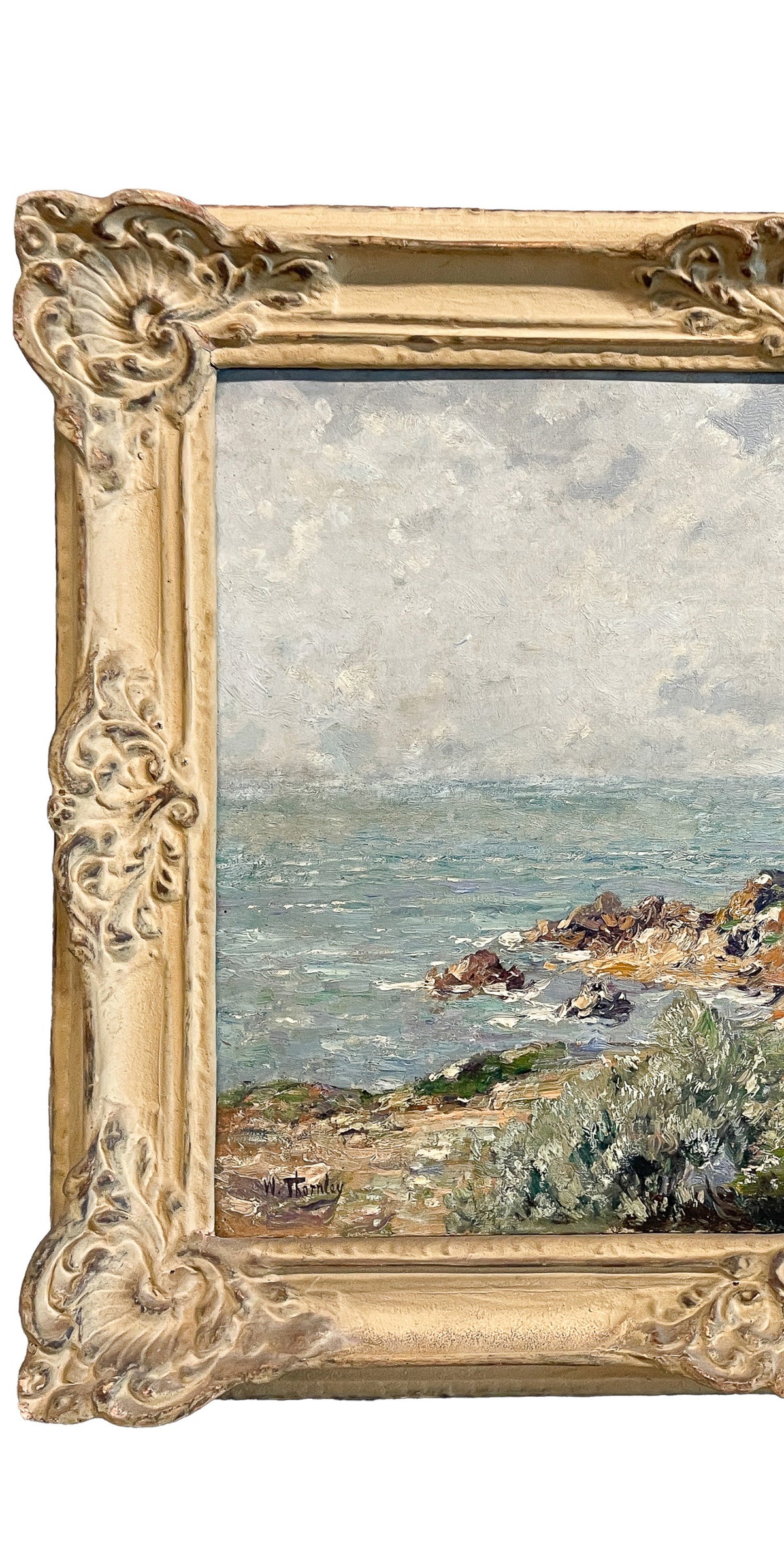 Antique French Impressionist Oil on Canvas Painting Sea Landscape Antibes France by William Georges Thornley 1888