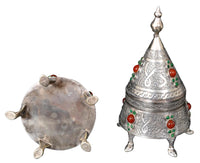 Pair of Antique Islamic Qajar Period Ottoman Persian Silver & Carnelian Boxes 1880