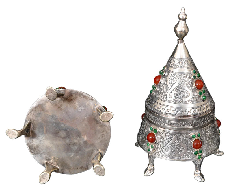 Pair of Antique Islamic Qajar Period Ottoman Persian Silver & Carnelian Boxes 1880