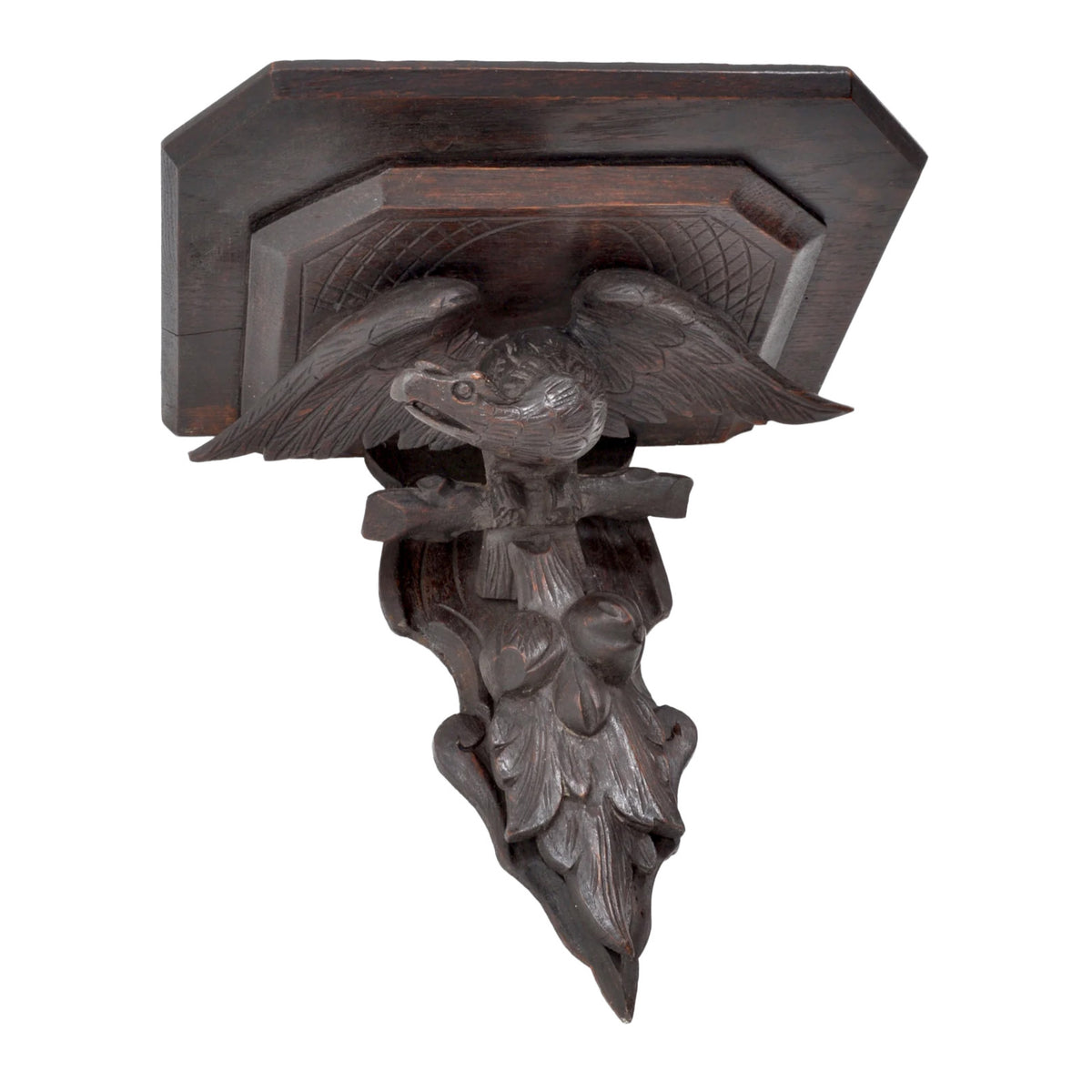 Antique Carved Black Forest Swiss German Walnut Eagle Wall Bracket, Circa 1875