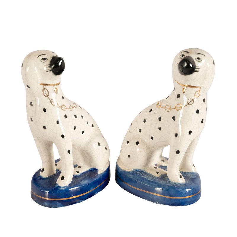 Pair Antique 19th Century Staffordshire Dalmatian Pottery Dog Figurines 1850