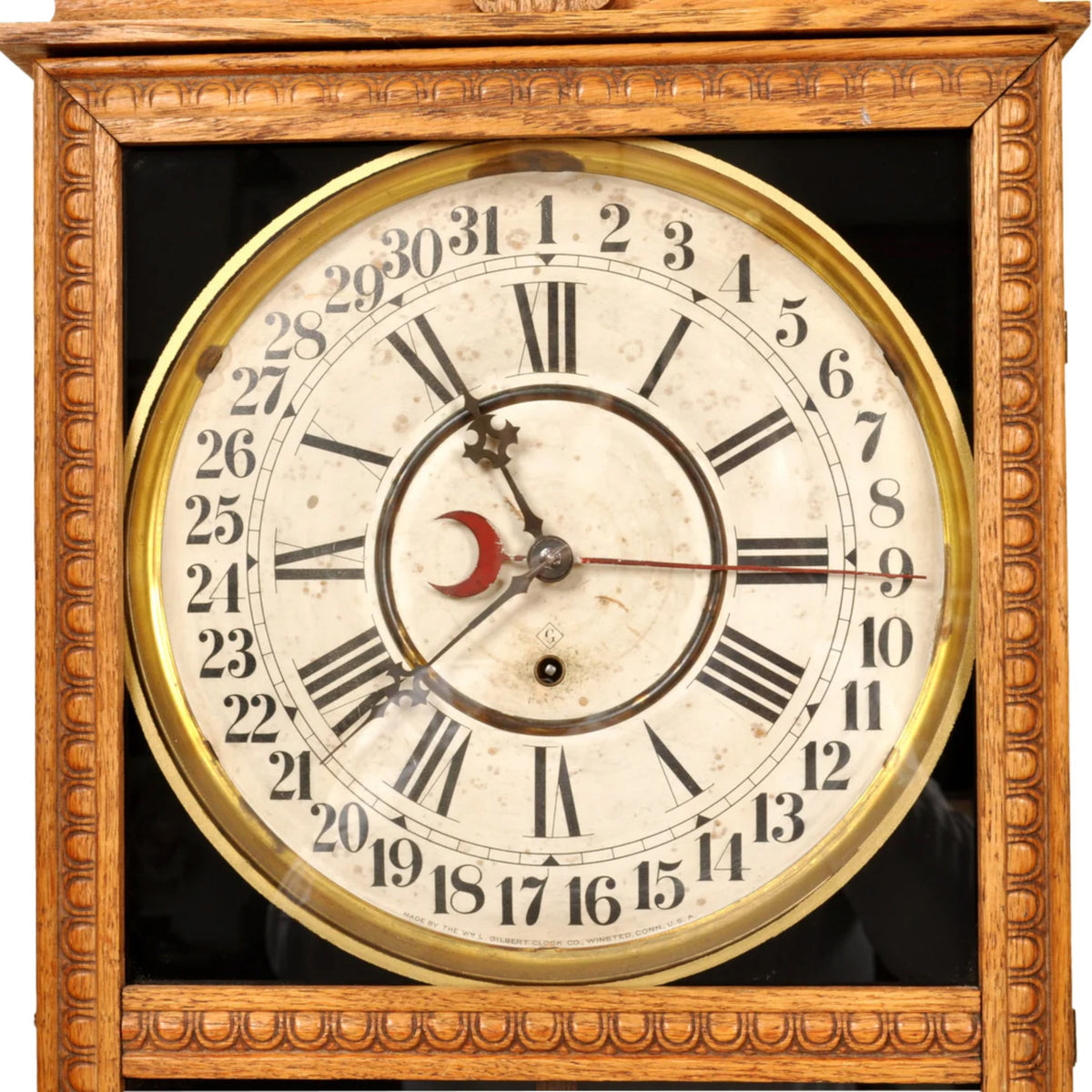 Antique American Store 8-Day Regulator (Clock) in Carved Oak Case, Circa 1890