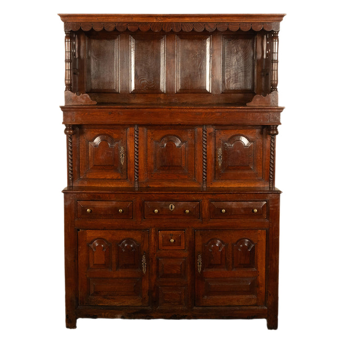 Antique Early 18th Century Carved Oak Welsh Cwpwrdd Tridarn Cupboard Cabinet 1730