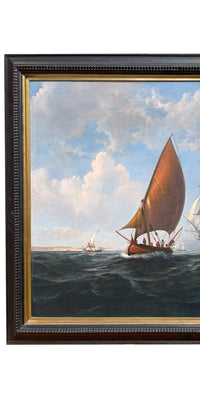 Antique 19th Century Maritime Seascape War Ship Oil Painting HMS Britannia by Robert Strickland Thomas, 1835