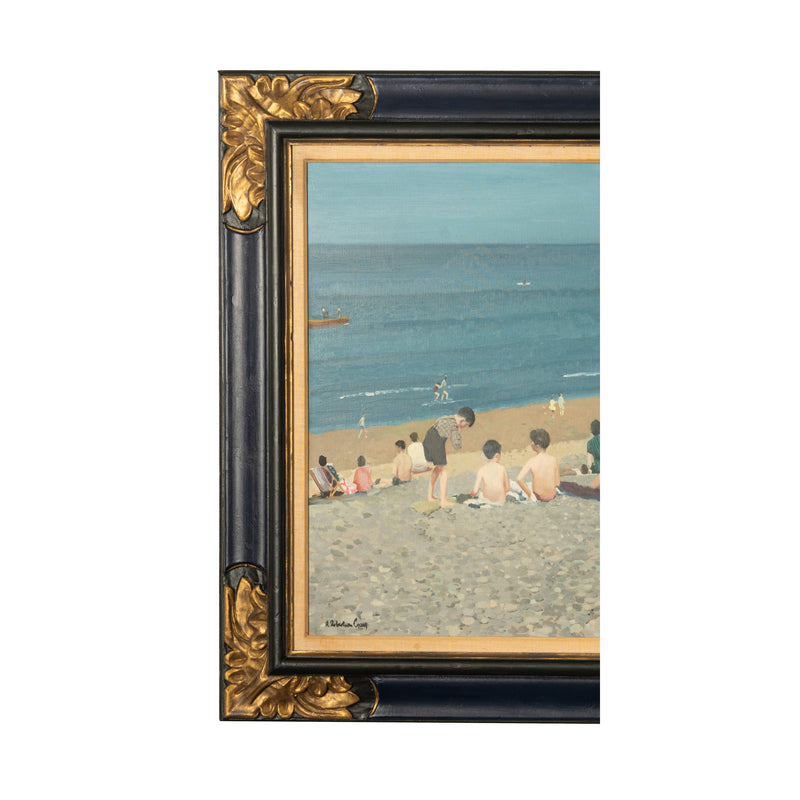 Irish Modernist Oil on Canvas Painting "Young Bathers" Children on the Beach  by Henry Robertson Craig