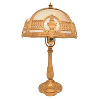 Antique American Boudoir Bronze & Slag Glass Table Lamp, Circa 1900