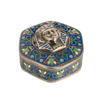 Antique Art Deco King Tut Egyptian Revival Silver Gilt Enamel Cloisonne Box 1925