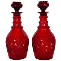 Antique Austrian Bohemian Red Cut Glass Wine Liquor Decanters & Stoppers 1880
