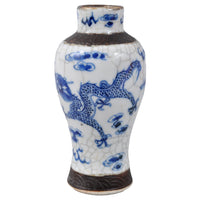 Antique 19th Century Chinese Qing Dynasty Blue and White Crackle-Glazed Vase, Circa 1850