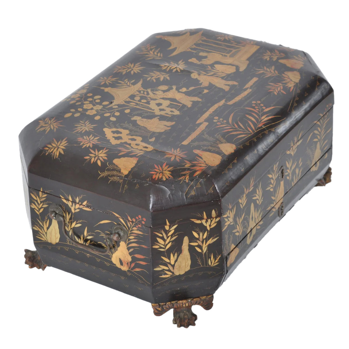 Antique Chinese Export Lacquer Work Sewing Box, Circa 1830